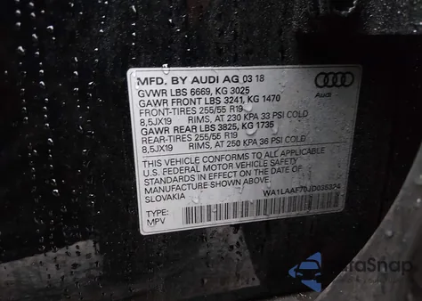 2018 Audi Q7 3.0T Premium from USA, damaged, VIN WA1LAAF70JD035324